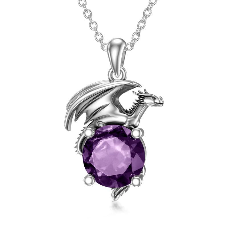 Sterling Silver Birthstone Dragon Pendant Necklace