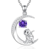 Sterling Silver Birthstone Cat Dog Monkey Pendant Necklace