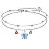 Sterling Silver Personalized Filigree Turtle Orca Whale Single Layer Anklet Bracelet