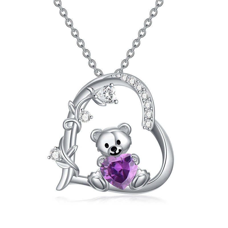 Sterling Silver Birthstone Teddy Bear Pendant Necklace