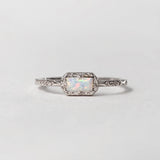 Sterling Silver Natural Moss Agate  Ring with Opal, Blue Topaz, Baguette, and Cubic Zirconia