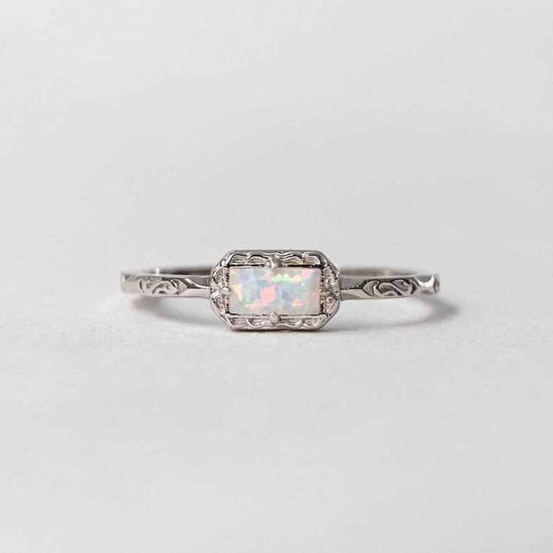 Sterling Silver Natural Moss Agate  Ring with Opal, Blue Topaz, Baguette, and Cubic Zirconia