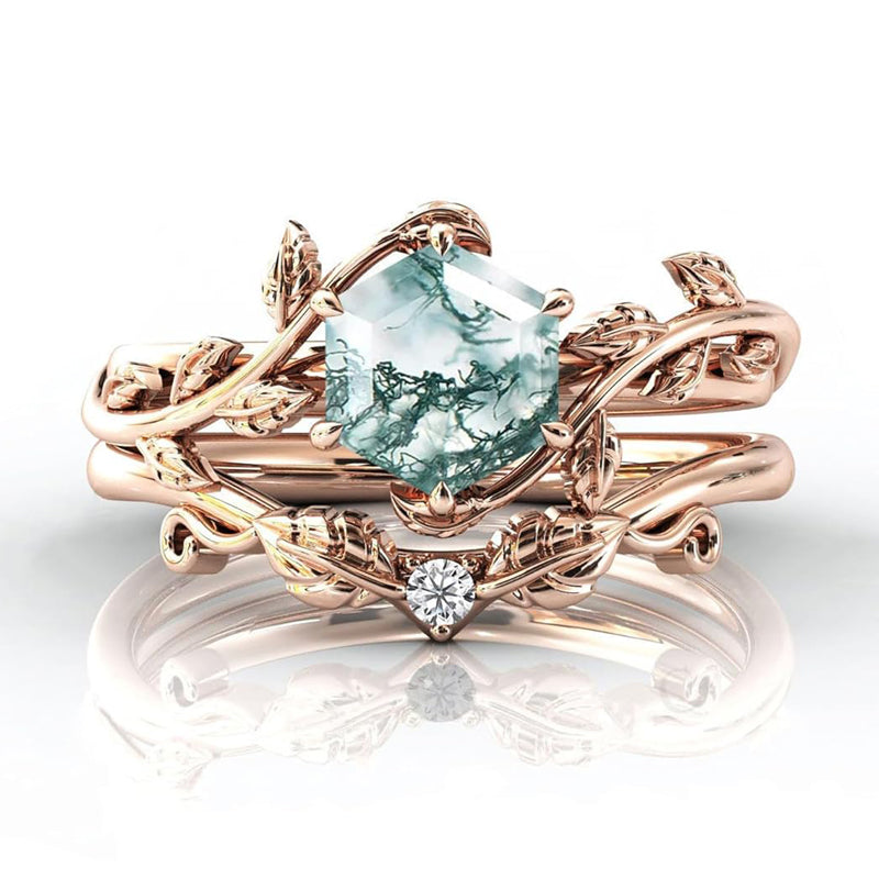 Sterling Silver Natural Moss Agate Blue Sandstone Opal Set Ring