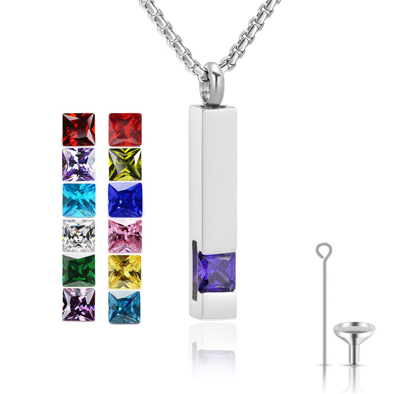 Stainless Steel Birthstones Cross Urn Necklaces for Ashes