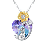 Sterling Silver Birthstone Cat Necklace Crystal Dog Necklace for Women Birthday Mothers Day Jewelry Gifts