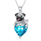 Sterling Silver Heart Birthstone Pug Pendant Necklace