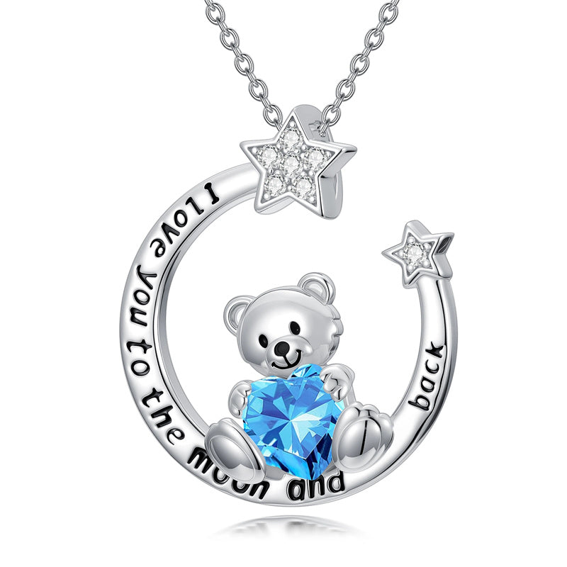 Sterling Silver Birthstone Teddy Bear Pendant Necklace