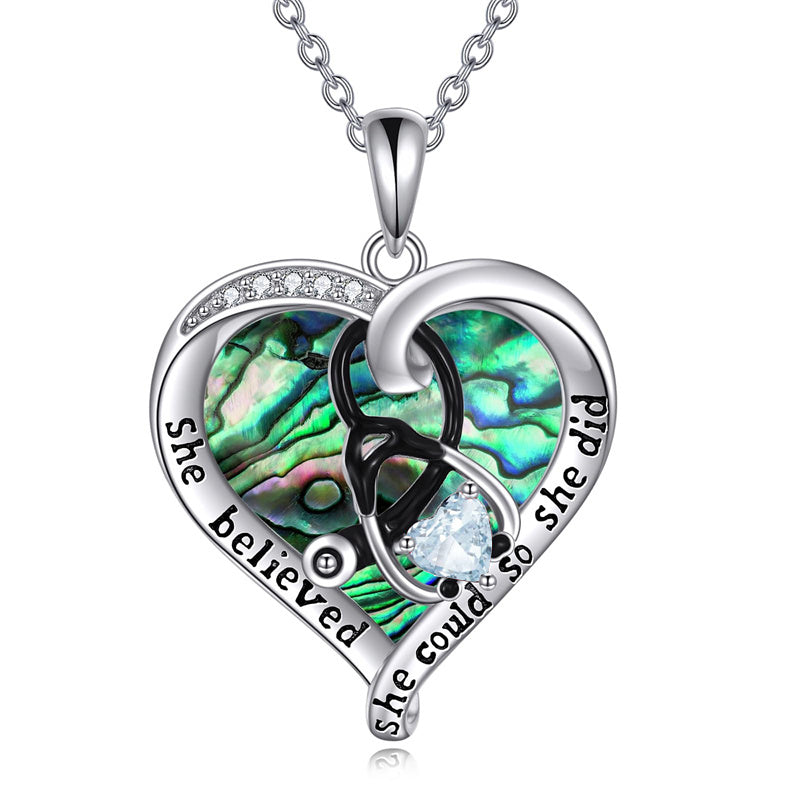 Sterling Silver Birthstone Caduceus & Stethoscope Pendant Necklace