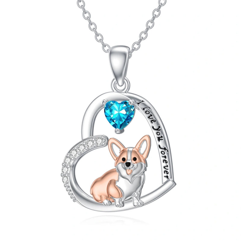 Sterling Silver Birthstone Corgi Pendant Necklace