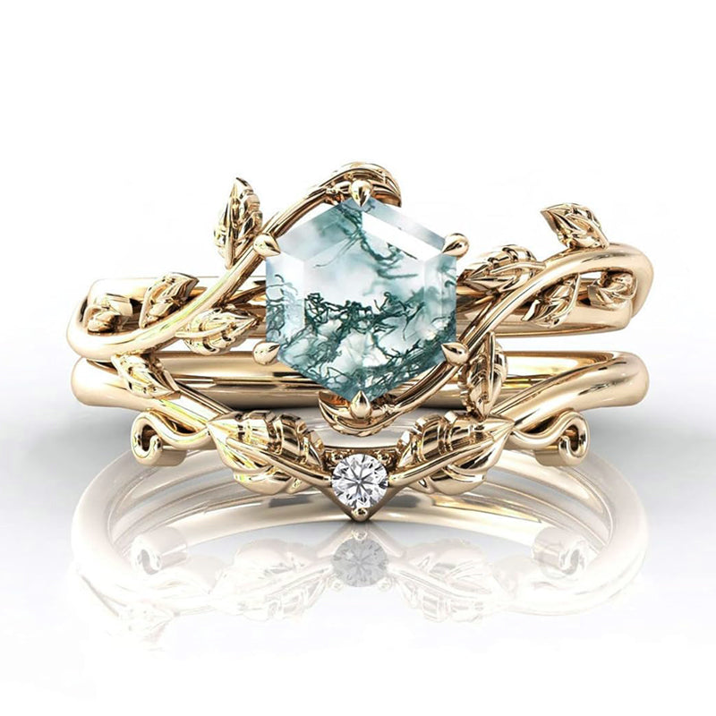 Sterling Silver Natural Moss Agate Blue Sandstone Opal Set Ring