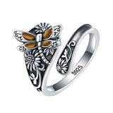 Sterling Silver Oxidized Dragonfly Butterfly Hummingbird Sea Turtle Anchor Cross Tree of Life Sunflower Spoon Ring