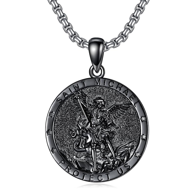Sterling Silver St Michael St Christopher Pendant Necklace for Men