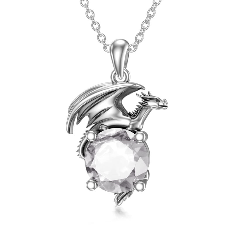 Sterling Silver Birthstone Dragon Pendant Necklace