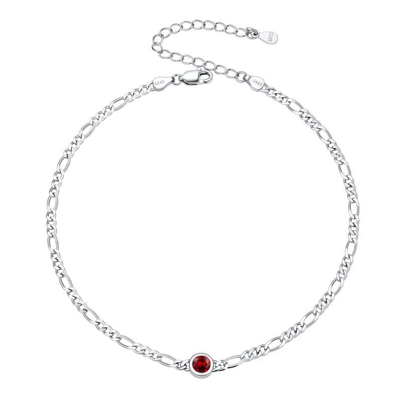 Sterling Silver Diamond Cut 3mm Round Birthstone Single Layer Anklet