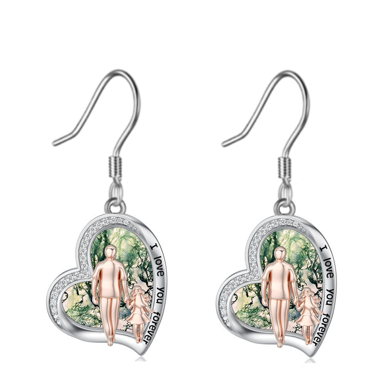Sterling Silver Heart Father Daughter Dangle Earrings