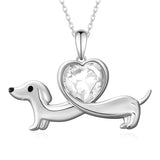 Sterling Silver Heart Birthstone  Dachshund Pendant Necklace