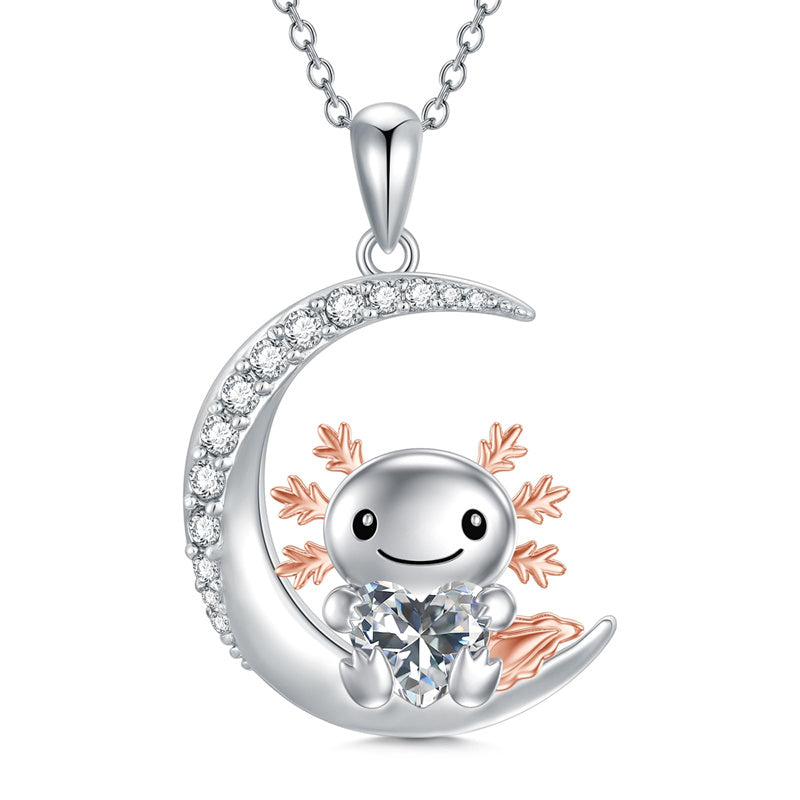Sterling Silver 12 Birthstones Axolotl  Pendant Necklace