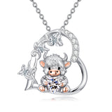 Sterling Silver Highland Cow Pendant Necklace Birthstone Necklace Gift for Women