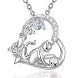 Sterling Silver 12 Month Birthstone Cat Pendant Necklace Gifts for Cat Lovers