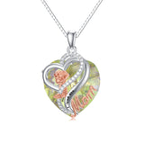 Sterling Silver Birthstone Heart Rose Pendant Necklace With Engraved