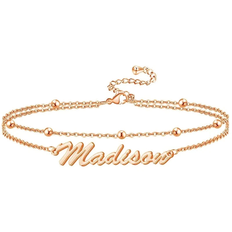 Sterling Silver Custom Name Multi-layered  Anklet
