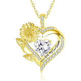 Sterling Sliver Birthstone Love Heart & Sunflower Pendant Necklace Engraved With You Are My Sunshine