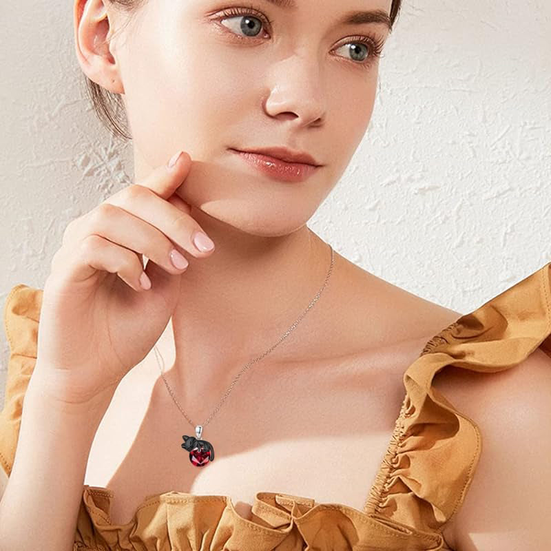 Sterling Silver Birthstone Black Cat Pendant Necklace