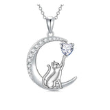 Sterling Silver Heart Birthstone Cat Pendant Necklace