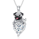 Sterling Silver Heart Birthstone Pug Pendant Necklace