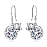 Sterling Silver Rose Quartz Birthstone Cat Dangle Earrings