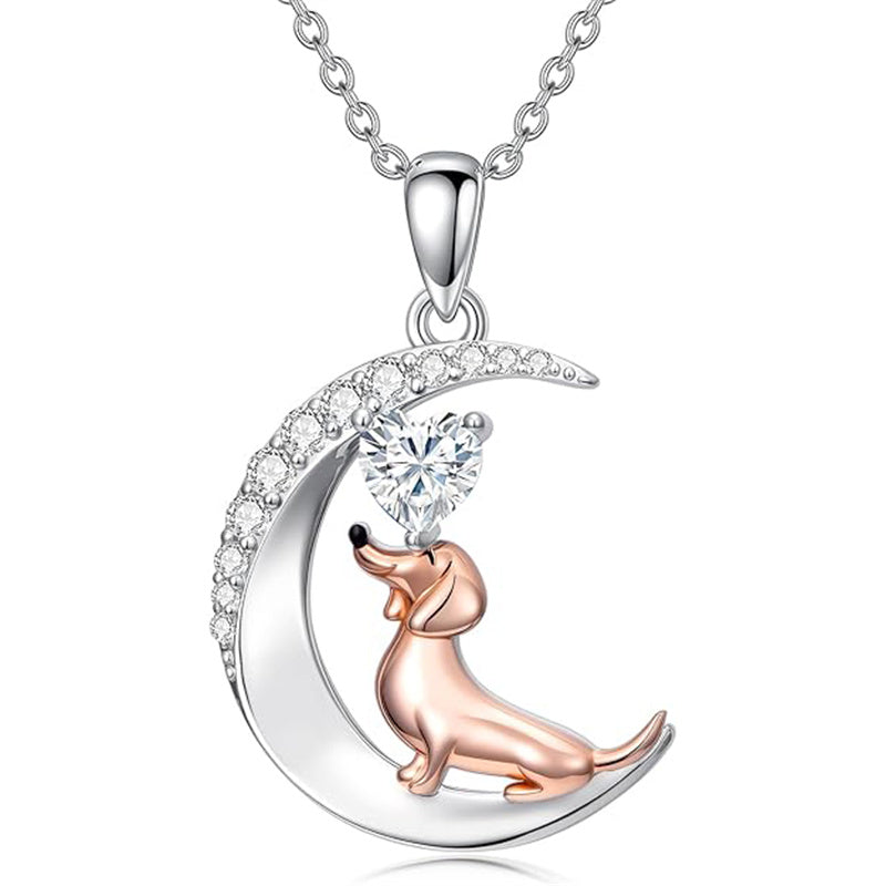 Sterling Silver Heart Birthstone  Dachshund Pendant Necklace