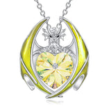 Sterling Silver Heart Shaped Crystal Birthstone Dragon Pendant Necklace