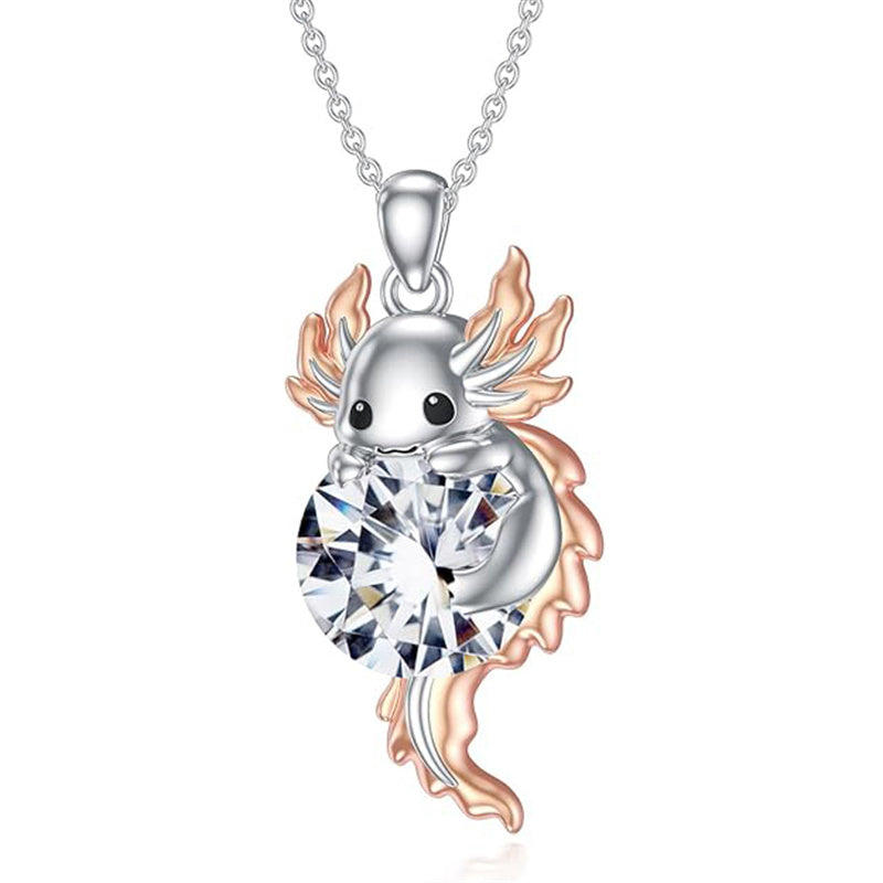 Sterling Silver Birthstone  Axolotl Pendant Necklace