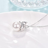 Sterling Silver Moonstone Pearl Rose Quartz Crystal Cat Pendant Necklace