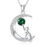 Sterling Silver Birthstone Cat Dog Monkey Pendant Necklace