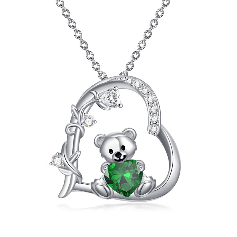 Sterling Silver Birthstone Teddy Bear Pendant Necklace