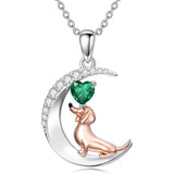 Sterling Silver Heart Birthstone  Dachshund Pendant Necklace