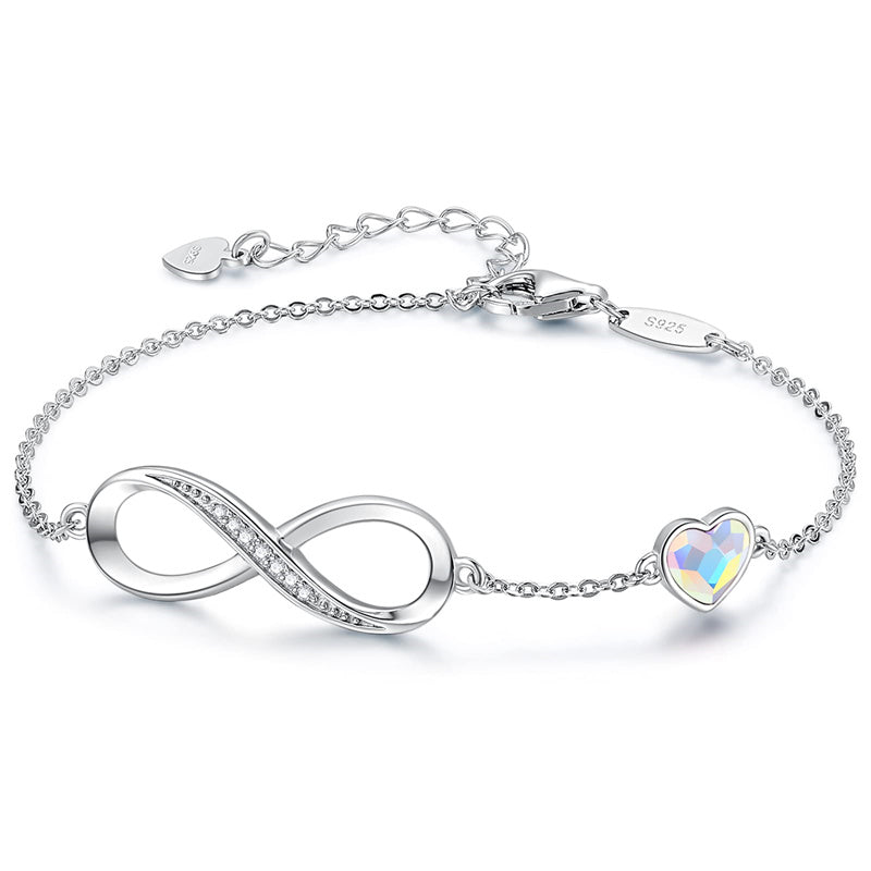 Sterling Silver CZ Infinity Heart Symbol Charm  Pendant Bracelet