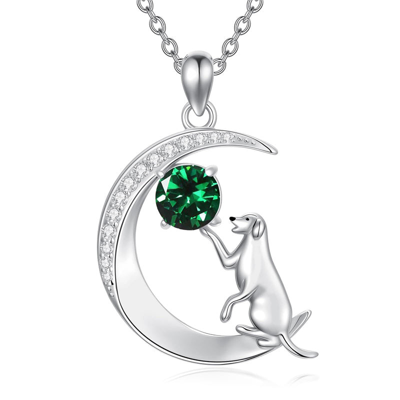 Sterling Silver Birthstone Cat Dog Monkey Pendant Necklace