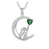 Sterling Silver Heart Birthstone Cat Pendant Necklace