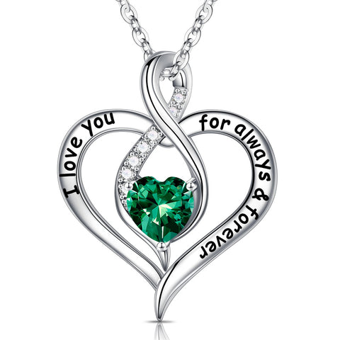 Mothers Days Gifts S925 Sterling Silver Birthstone Necklace I Love You Always and Forever Valentines Day Mothers Days Gifts for Women