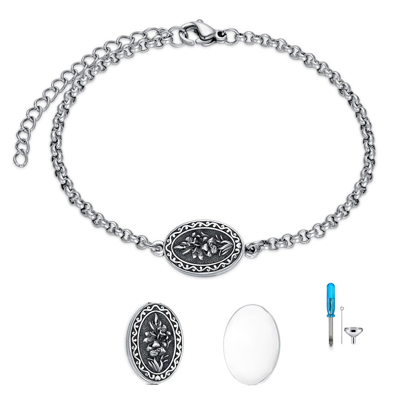 Sterling Silver 12-Month Birth Flower Urn Bracelet for Ashes