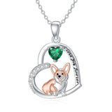 Sterling Silver Birthstone Corgi Pendant Necklace