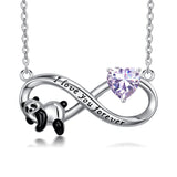 Sterling Silver Birthstone Infinity Panda Pendant Necklace Engraved with I Love Forever