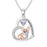 Sterling Silver Birthstone Corgi Pendant Necklace