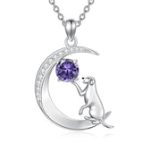 Sterling Silver Birthstone Cat Dog Monkey Pendant Necklace