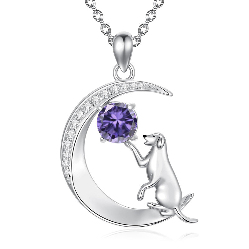 Sterling Silver Birthstone Cat Dog Monkey Pendant Necklace