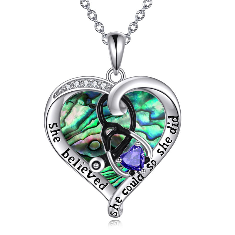 Sterling Silver Birthstone Caduceus & Stethoscope Pendant Necklace