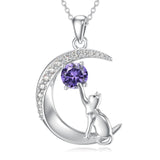Sterling Silver Birthstone Cat Dog Monkey Pendant Necklace