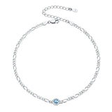 Sterling Silver Diamond Cut 3mm Round Birthstone Single Layer Anklet